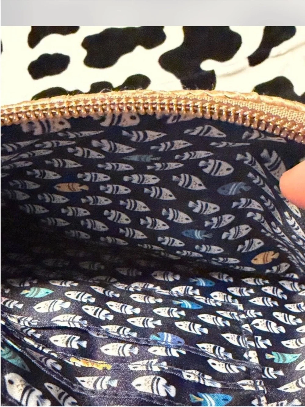 Like New ~ Vera Bradley Straw Wristlet with Embroidered Fish - Natural/Tan